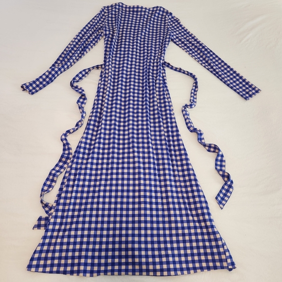 Diane Von Furstenberg DVF Blue Gingham Silk Jersey Julian Long Wrap Dress Sz 6 - Picture 13 of 14